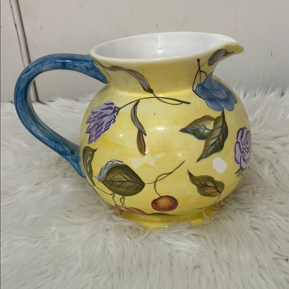 Zrike Floral Yellow and Blue Ceramic Pitcher decorative